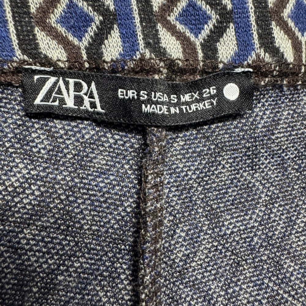 Zara Womens Pants Small Geometric 70s Retro Print High Waist Wide Leg Blue Brown - Picture 4 of 9